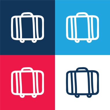 Baggage Suitcase Hand Drawn Outline From Side View blue and red four color minimal icon set clipart