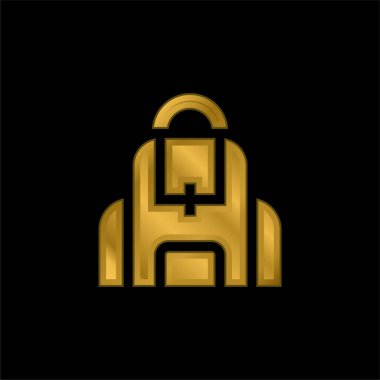 Sırt çantası altın kaplamalı metalik simge veya logo vektörü