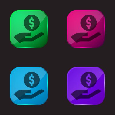 Benefits four color glass button icon clipart