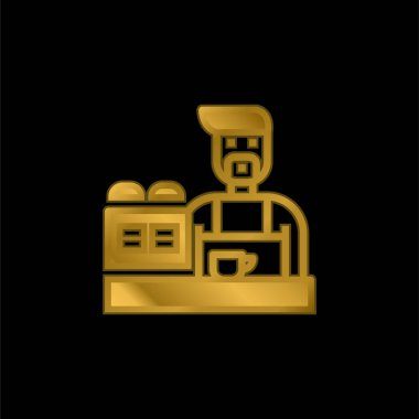 Barista altın kaplama metalik simge veya logo vektörü