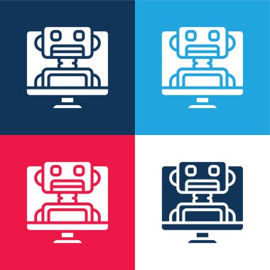 Robot mavi ve kırmızı dört renk minimal simge kümesi