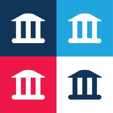 Antik tapınak mavi ve kırmızı dört renk minimal simge seti