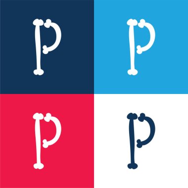 Bones Halloween Typography Filled Shape Of Letter P blue and red four color minimal icon set clipart