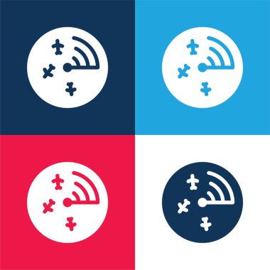 Havaalanı Radar mavi ve kırmızı dört renk minimal simgesi seti