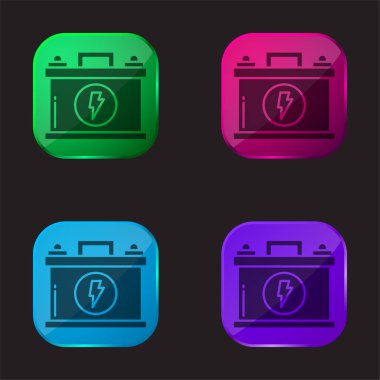 Battery four color glass button icon clipart