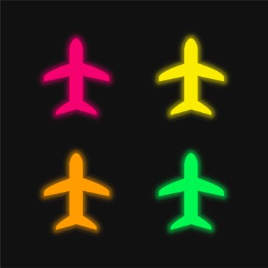 Siyah Uçak Şekli Dört Renkli Parlayan neon vektör simgesi
