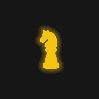 Siyah At Satranç Parçası Sarı Parlak Neon simgesi