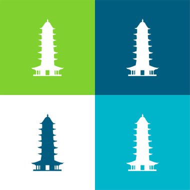 Auspicious Light Pagoda Flat four color minimal icon set clipart