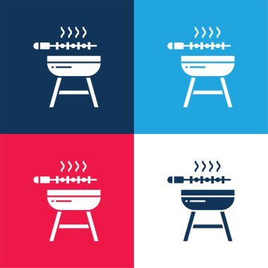 Barbekü mavi ve kırmızı dört renk minimal simge kümesi