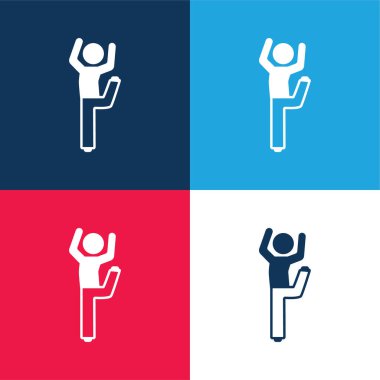 Bükülmüş Bacağı ve Kolları Yukarı Mavi ve Kırmızı Dört Renkli Minimum Simge Seti