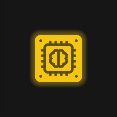 Yapay Zeka sarı parlak neon simgesi