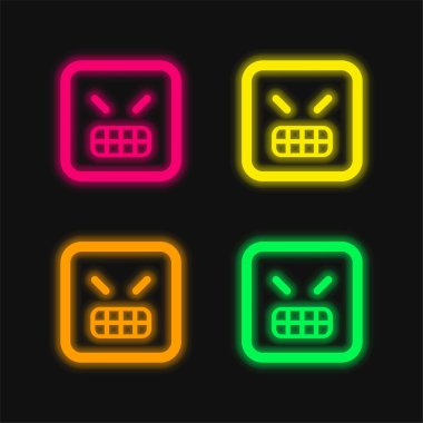 Kızgın Duygusal Kare Surat dört renkli neon vektör simgesi