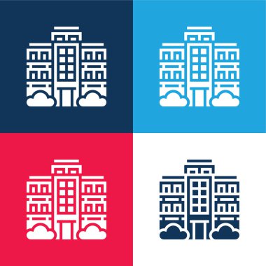Apartment blue and red four color minimal icon set clipart