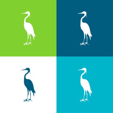 Bird Crane Shape Flat four color minimal icon set clipart