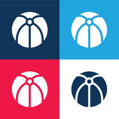 Plaj topu mavi ve kırmızı dört renk minimal simge seti