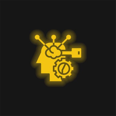Beyin Süreci sarı parlak neon simgesi