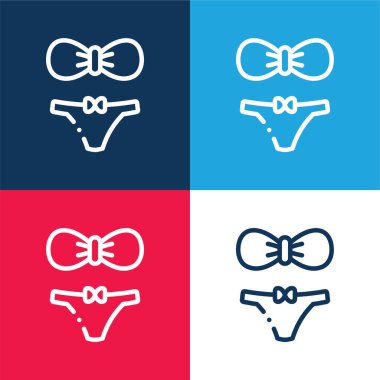 Bikini mavi ve kırmızı dört renk minimal simge kümesi