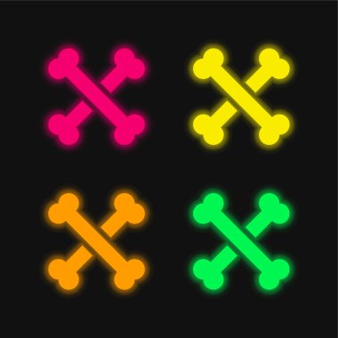Kemikler dört renk parlayan neon vektör simgesi