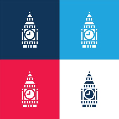 Big Ben blue and red four color minimal icon set clipart