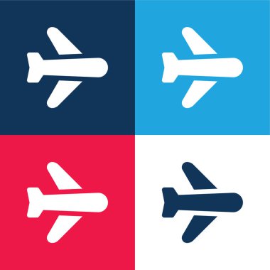 Uçak mavi ve kırmızı dört renk minimal simge kümesi