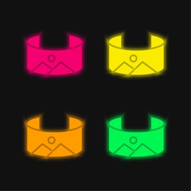 360 Resim dört renkli parlak neon vektör simgesi