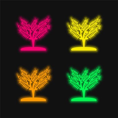 Büyük Bitki Küçük Ağaç Gibi Dört Renkli Parlak Neon Vektör Simgesi