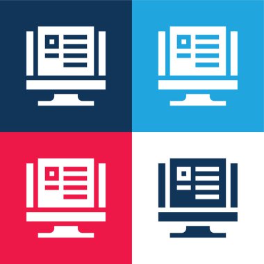 Bloglar mavi ve kırmızı dört renk minimal simgesi seti