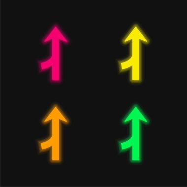 Arrow Merge Symbol four color glowing neon vector icon clipart