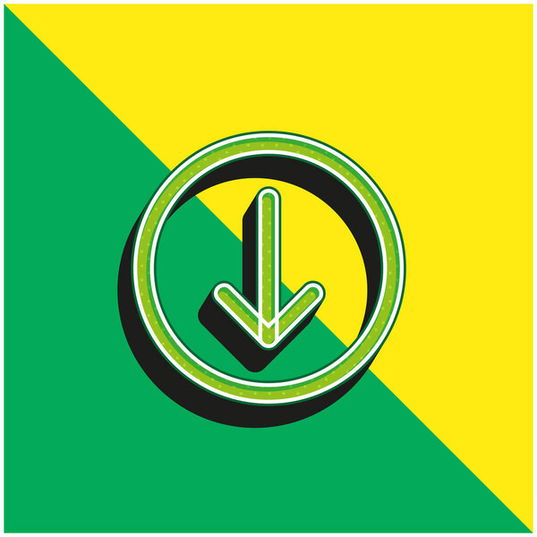стрелка вниз зеленый и желтый современный 3d логотип вектора