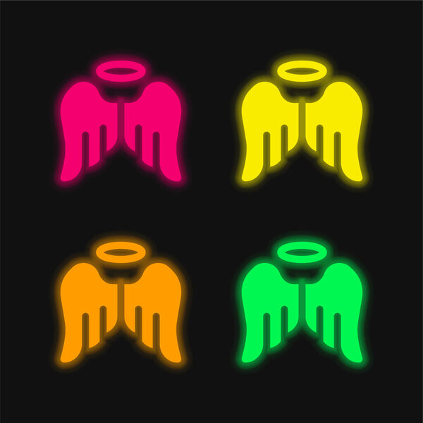 Angel four color glowing neon vector icon