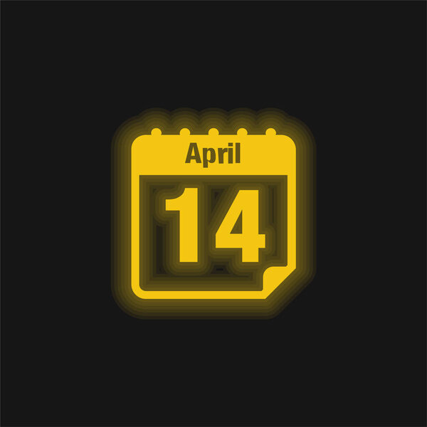 April 14 Calendar Page Day yellow glowing neon icon