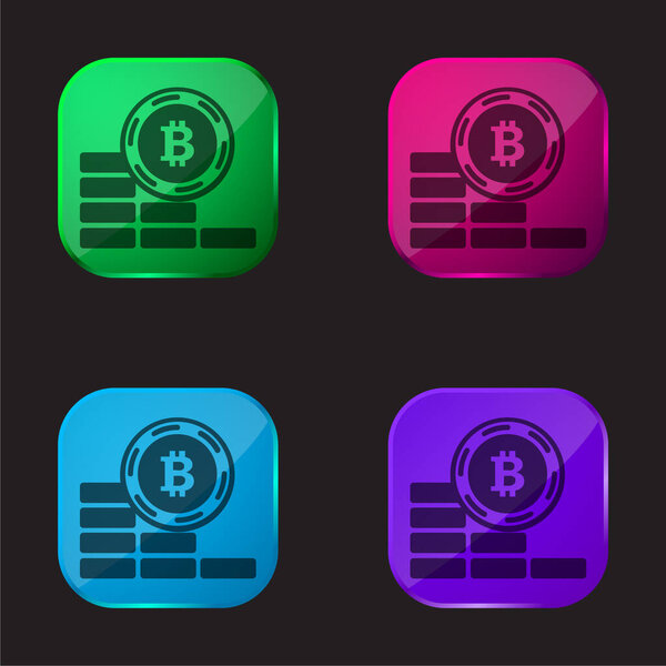 Bitcoin Coin Going Down four color glass button icon