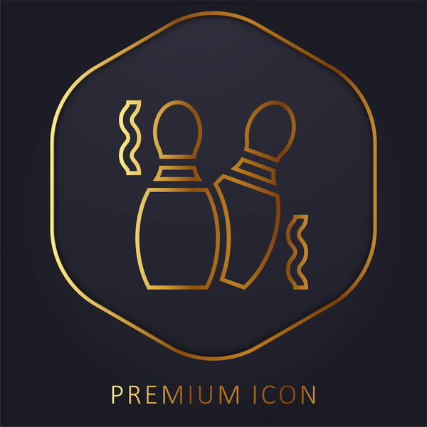 Bowling Pins golden line premium logo or icon