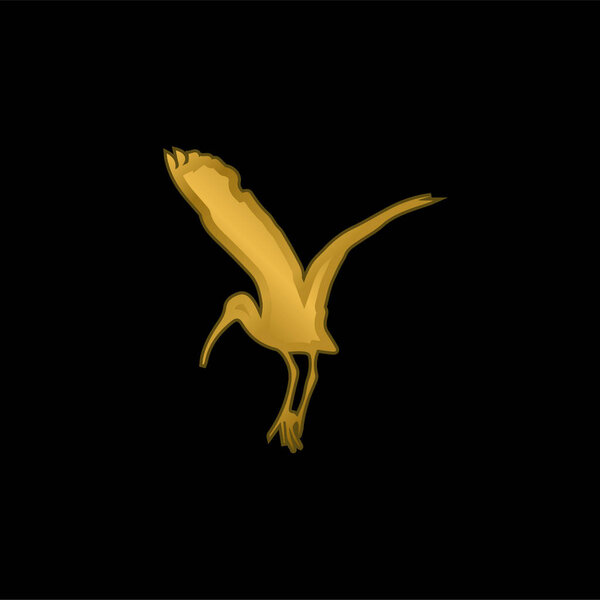 Bird Stork Shape gold plated metalic icon or logo vector