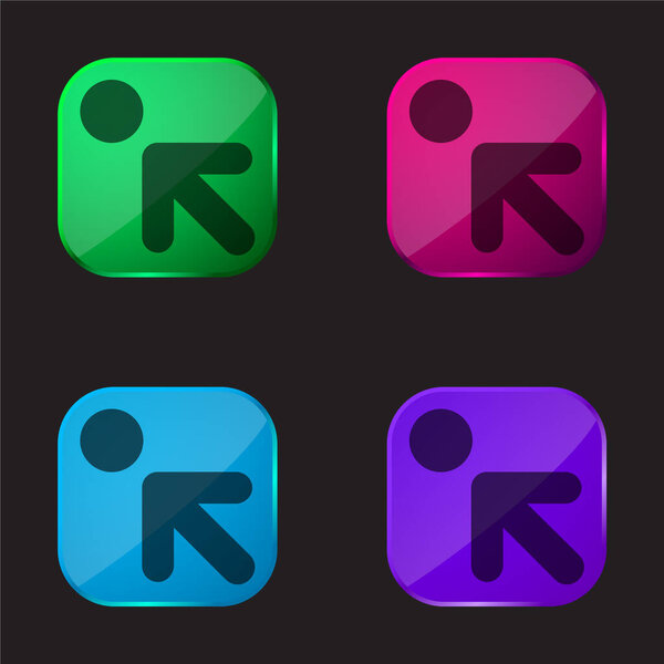 Arrow Pointing To Upper Left To A Circle four color glass button