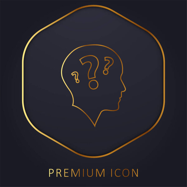 Bald Head Side View With Three Question Marks golden line premium logo or icon