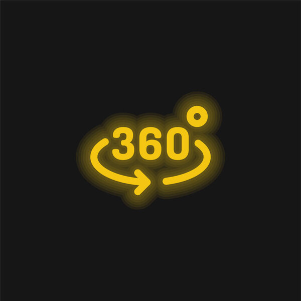 360 Degrees yellow glowing neon icon