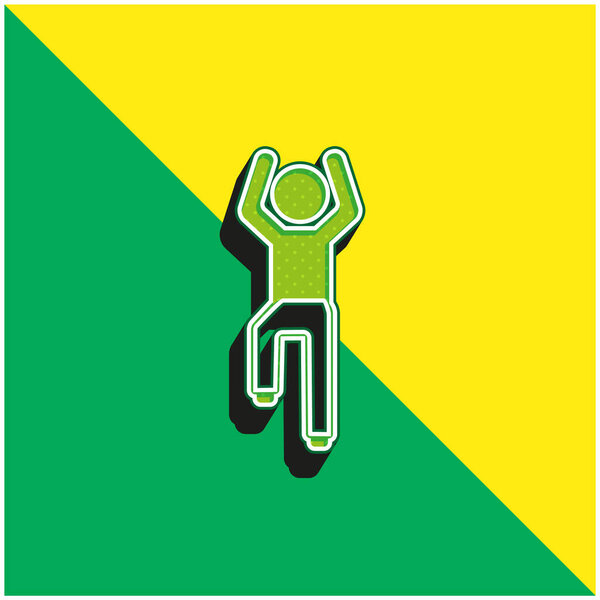 мальчик сгибание рук и одна нога зеленый и желтый современный 3D логотип векторной иконки