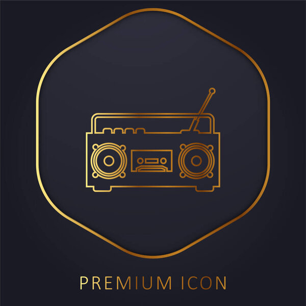 Radio Caja Del Auge Con Logotipo Prima Línea Dorada Antena — Vector de stock