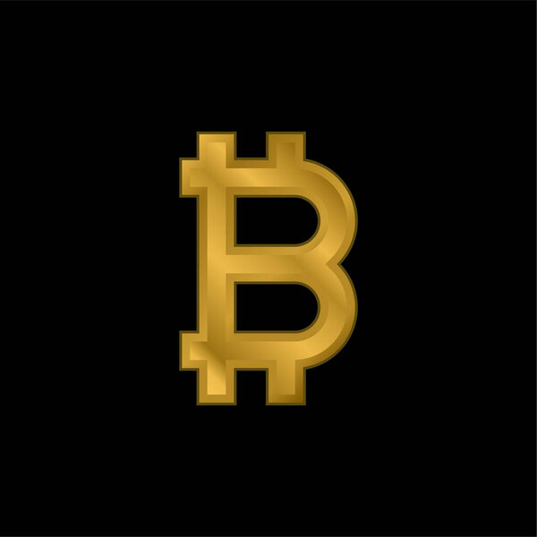 Позолоченная металлическая икона биткойна или вектор логотипа