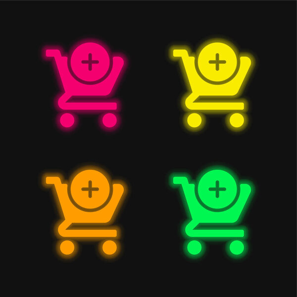 Добавить четыре цветных светящихся неоновых вектора значок