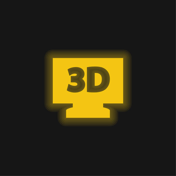 3D Television yellow glowing neon icon