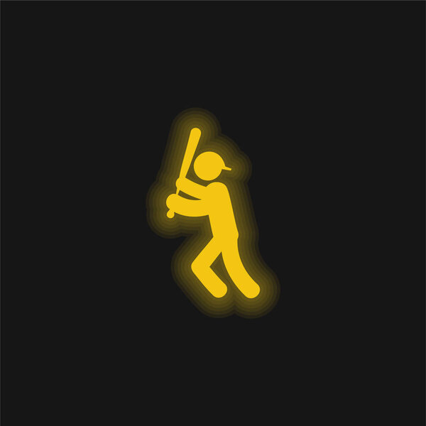Baseball Player With Bat yellow glowing neon icon