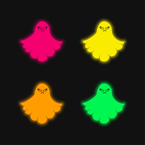 Angry Ghost four color glowing neon vector icon