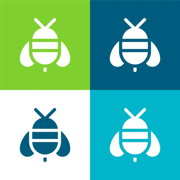 Bee Flat Four Color Minimal Icon Set — Stock Vector