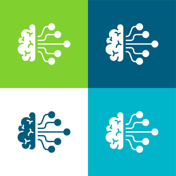 Brain Flat four color minimal icon set