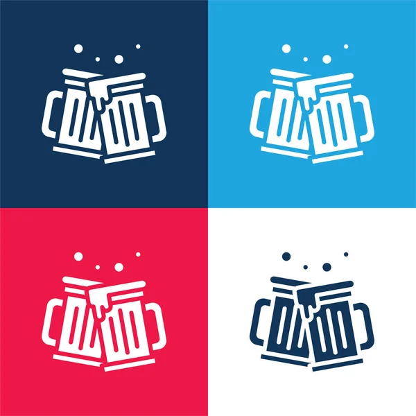 Beers Blue Red Four Color Minimal Icon Set — Stock Vector