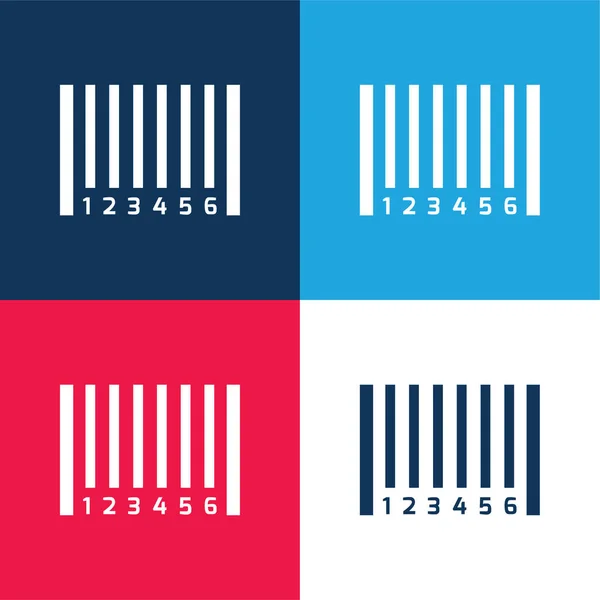 Barcode Blauw Rood Vier Kleuren Minimale Pictogram Set — Stockvector