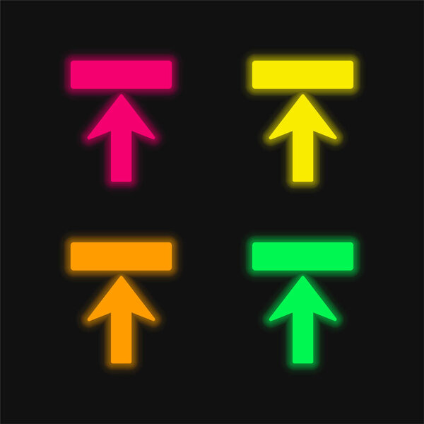 Стрелка вверх к прямоугольнику Форма четыре цвета светящийся неоновый вектор значок