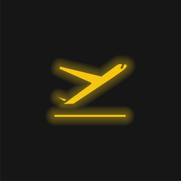 Airplane yellow glowing neon icon